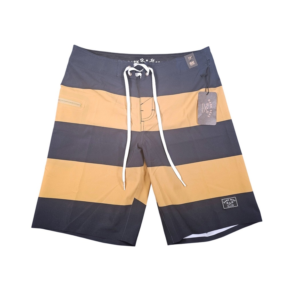 Dark Seas Division Men's 28 Board Shorts Black Gold Stripe 19" Current Fit‎ NWT